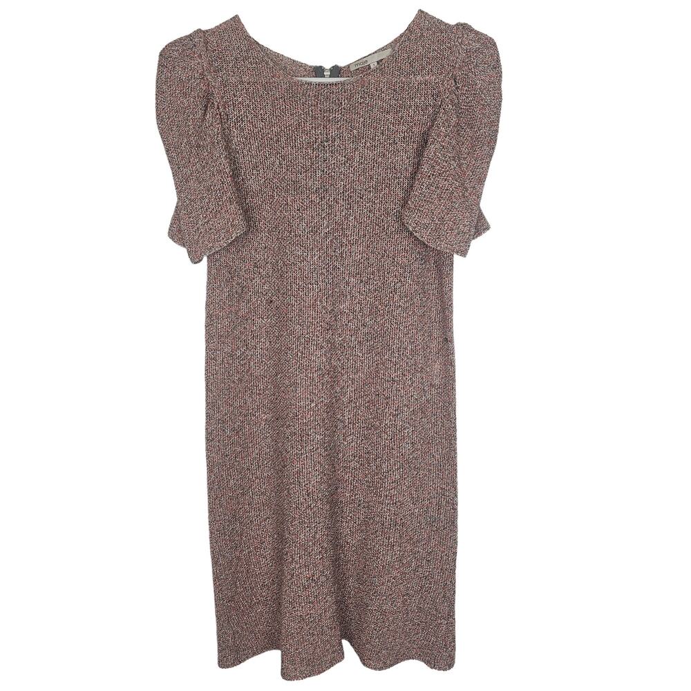 Maje Dress Puff Sleeve Midi Dress Open Knit Dress Linen Dress 2 Red Metallic